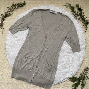 Trina Turk Gray Button Short Sleeve Cardigan Top